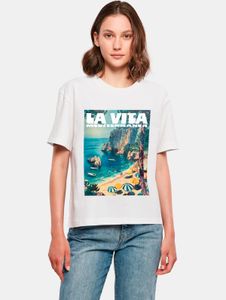 Camiseta deportiva Miss Tee para mujer, corte oversize, 200 g/m², algodón, blanca.