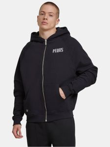 Sweat à capuche moderne PEQUS pour homme, fermeture éclair, poignets côtelés, coton, noir