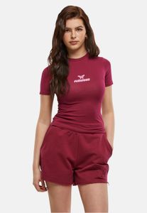 T-shirt Sporty Felicious pour femme, rouge, en coton, avec poignets côtelés extensibles.