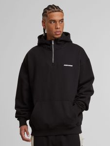 Casual PEGADOR men's hoodie with zipper, ribbed cuffs, cotton, black