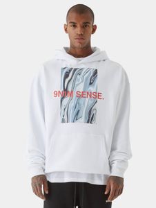 Sweat à capuche Soft 9N1M SENSE pour homme, grande capuche, poignets côtelés, coton, blanc