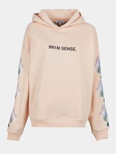 Sweat à capuche décontracté 9N1M SENSE pour femme, poignets côtelés, capuche en coton beige