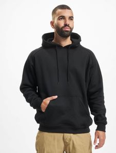 Sudadera con capucha cómoda para hombre de URBAN CLASSICS con cordón ajustable, tejido de punto acanalado, algodón de 380 g/m², color negro.