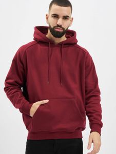 Sudadera con capucha cómoda para hombre de URBAN CLASSICS con cordón ajustable, tejido de punto acanalado, algodón de 380 g/m², color rojo.