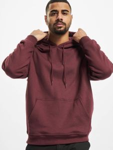 Sudadera con capucha para hombre Soft URBAN CLASSICS con cordón ajustable, punto acanalado, algodón de 380 g/m², rojo burdeos.