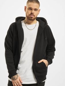 Sudadera con capucha cómoda para hombre de URBAN CLASSICS con cordón ajustable y cremallera, 380 g/m² de algodón, color negro.