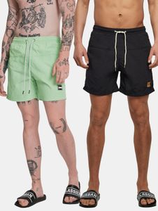 Lightweight Urban Classics men's shorts with zip pockets, 120 g/m², black/green