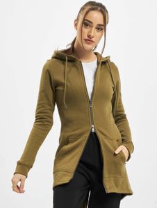 Sweat à capuche pour femme Modern Urban Classics, avec cordon de serrage et fermeture éclair, 300 g/m² coton, kaki