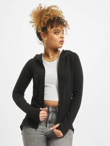 Sweat à capuche Soft Urban Classics pour femme, extensible, zippé, poignets côtelés en coton, noir