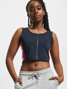 Comfortable Urban Classics women's stretch t-shirt with zipper, 210 g/m², blue/red/white