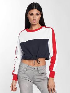 Modern URBAN CLASSICS women's sweatshirt with drawstring and ribbed cuffs, 300 g/m² cotton, blue/white/red