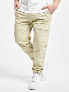 Modern URBAN CLASSICS men's trousers with drawstring and zipper, 320 g/m², cotton, beige