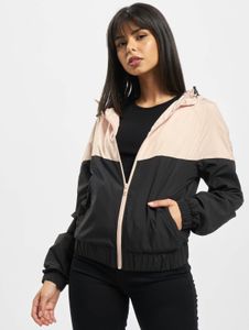 Casual Urban Classics women's jacket, large hood, pockets, 68 g/m², black/beige