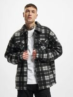Stylish Urban Classics Men's Plaid Shirt Jacket with Zipper and Chest Pockets – Black/White
