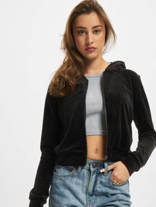 Comfortable Urban Classics women's hoodie, stretchy, large hood, zip-up, black