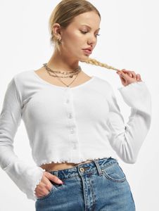 Cómoda camisa de manga larga para mujer de Urban Classics, corte ajustado elástico, 180 g/m², algodón, blanca.