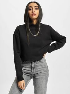 Casual URBAN CLASSICS women's sweatshirt with ribbed cuffs, fleece 300 g/m² with cotton, black