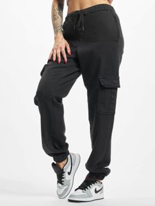 Comodi jeans da donna Urban Classics in cotone, neri, elasticizzati, con coulisse e cerniera.