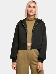 lässiger Urban Classics Damen Hoodie große Kapuze Reißverschluss 300 g/m² mit Baumwolle Schwarz