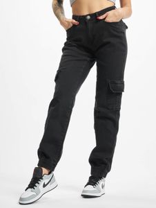Jeans da donna casual urban classics elasticizzati con tasche con zip, neri