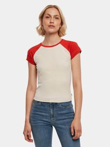 sportliches Urban Classics Damen T-Shirt Stretch 180 g/m² mit Baumwolle Creme-Weiß/Rot