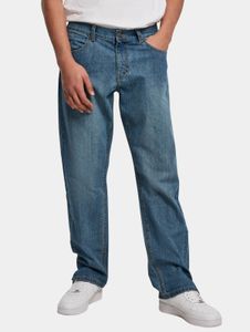 Stylish URBAN CLASSICS men's jeans, straight fit, zip pockets, cotton, blue