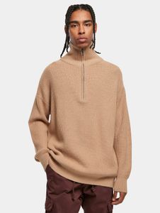 Felpa da uomo casual Urban Classics, con zip, vestibilità oversize, 5 g/m², beige