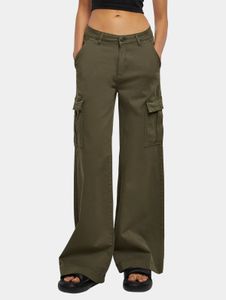Jean stretch confortable Urban Classics pour femme, en coton kaki, avec poches zippées