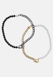 Versatile Urban Classics unisex necklace, chain detail, black/gold/silver