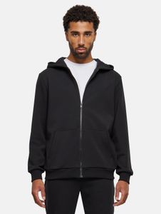 Felpa con cappuccio da uomo Urban Classics, elasticizzata, con zip, polsini a coste, in cotone, nera