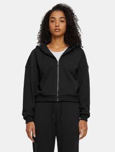 Sudadera con capucha Soft Urban Classics para mujer, elástica, con cremallera, bolsillos, algodón, negra.