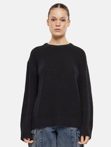 Comoda felpa da donna URBAN CLASSICS con polsini e cappuccio a coste, nera