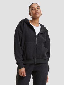 Comoda felpa con cappuccio da donna Urban Classics con cerniera e polsini a coste, nera.