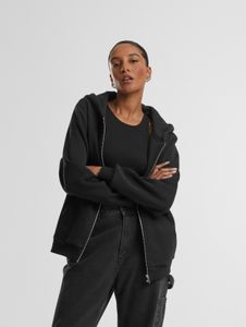 Sweat à capuche pour femme Modern URBAN CLASSICS, fermeture éclair, poignets côtelés, coton 330 g/m², noir