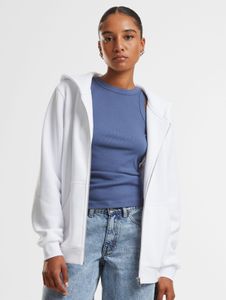 Comoda felpa con cappuccio da donna Urban Classics con cerniera, polsini a coste, 330 g/m² di cotone, bianca