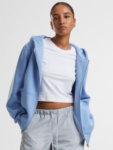 Sweat à capuche décontracté URBAN CLASSICS pour femme, fermeture éclair, poignets côtelés, coton 330 g/m², bleu