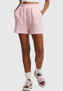 Short femme Casual Urban Classics, en coton rose, avec cordon de serrage et poches.