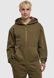 Felpa con cappuccio da uomo Urban Classics, morbida, con cerniera, polsini a coste, 330 g/m² di cotone, verde.