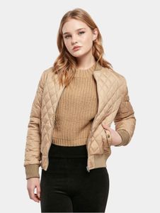 Chaqueta casual urbana clásica para mujer con cremalleras y bolsillos, 72 g/m², color beige.