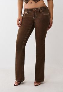 Pantalones vaqueros elásticos modernos True Religion para mujer con algodón, color marrón.
