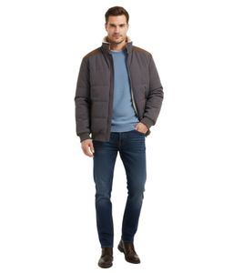 nachhaltiger Stepp-Blouson mit Lederimitat-Details für Herren Winter-Jacke 921855 Schiefergrau/Braun