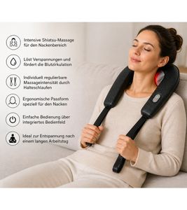 Masajeador de cuello Shiatsu medisana con luz roja y función de calor, aprox. 38 x 33,5 x 17 cm, 18 vatios, negro
