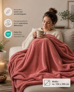 Coperta in microfibra certificata Oeko-Tex Standard 100, circa 150x200 cm, rossa