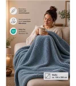 Coperta in microfibra certificata Oeko-Tex Standard 100, circa 150x200 cm, blu