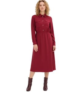 Robe midi rouge à col chemise pour femme, référence 907553