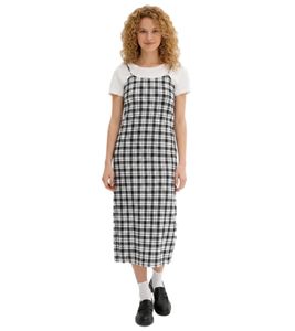 Trendy Women's Flannel Dress, Adjustable Cotton Dress with Spaghetti Straps, 906990, Black/White Check