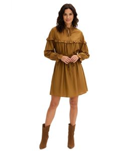 Robe tunique délicate pour femme en viscose fluide à volants et ceinture à nouer 906791 Marron