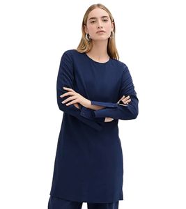 Robe courte décontractée pour femme, style tunique, manches longues, réf. 956346 Bleu