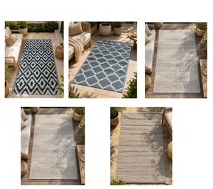 Modern Outdoor Rug in Various Designs, Garden Rug, Decorative Rug, approx. 90 x 150 cm, in White/Black, Blue/White, Green/White, White/Gray, or Gray/White