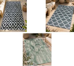 Moderner Outdoor-Teppich in verschiedenen Designs Garten-Teppich Dekoteppich ca.90 x 150cm in Weiß/Schwarz, Blau/Weiß, Grün/Weiß, Weiß/Grau oder Grau/Weiß